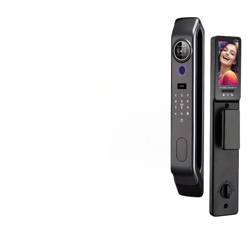 Serratura con impronta digitale, riconoscimento facciale, videocitofono attivo e blocco automatico con password.