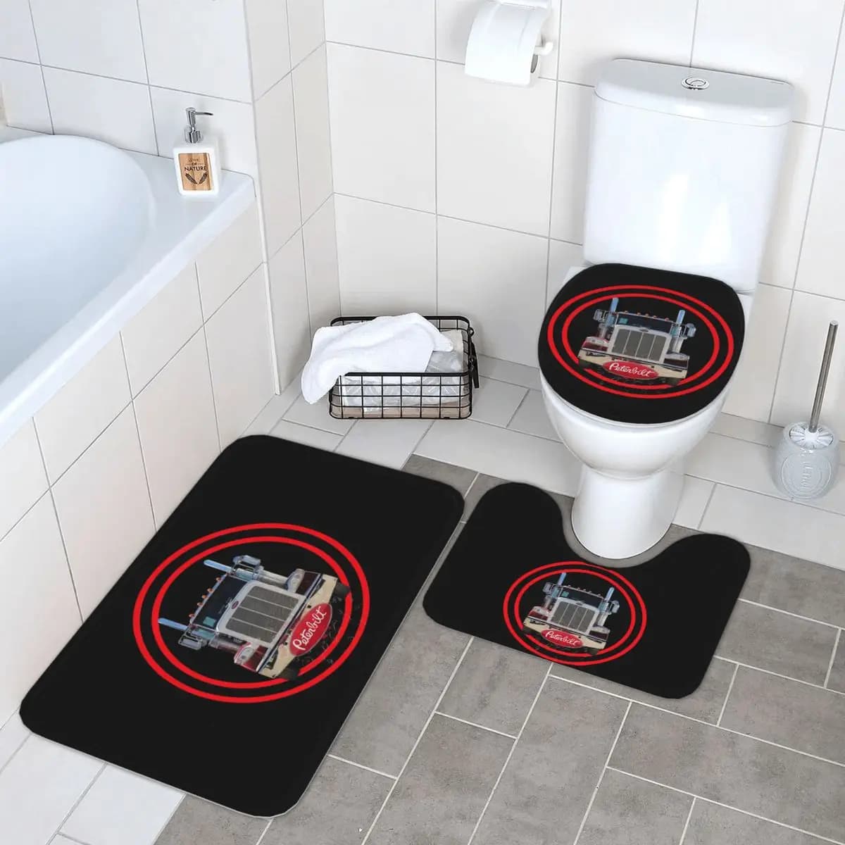 Truck Logo Peterbilt Tappetino da bagno 3 pezzi Set da bagno Copri coperchio WC Decorazioni per la casa Tappeto antiscivolo
