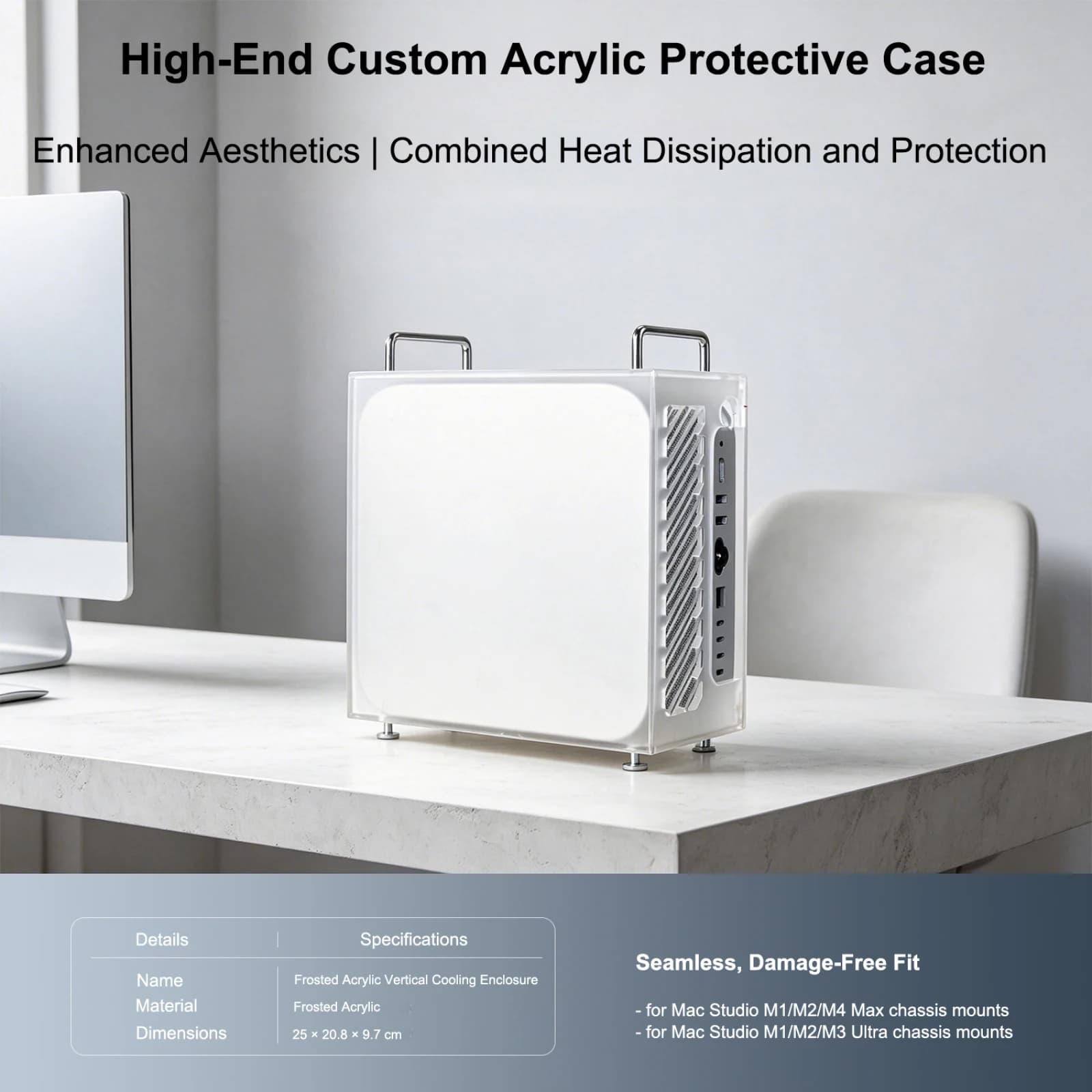 Vertical Stand Case for Mac Studio M1/M2/M4 Ultra with Full Port Access Magnetic Side Cover Anti Scratch Cooling Ventilation