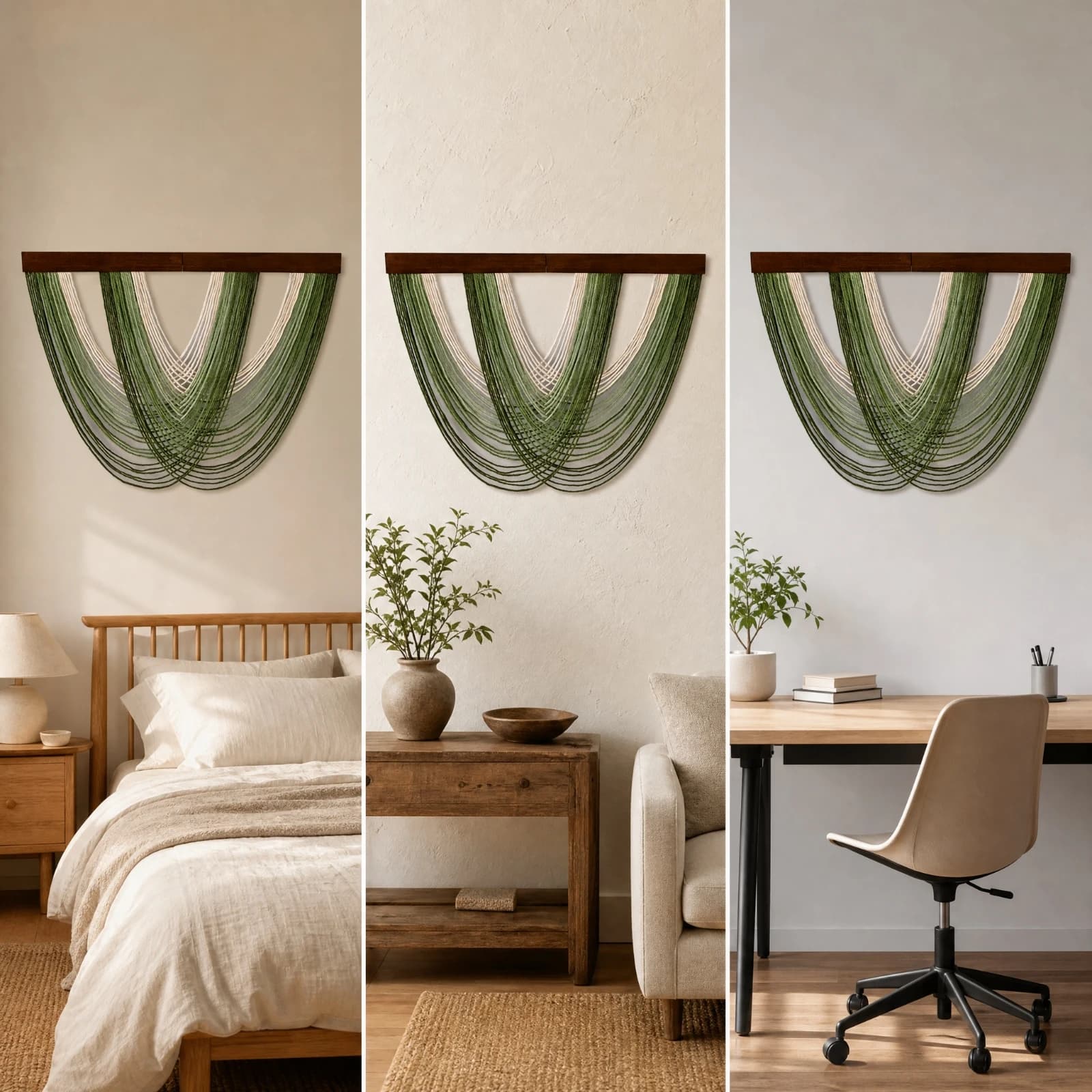 Handwoven Cotton-Linen Wall Tapestry Textured Draped Wall Tapestry with Wooden Hanging Bar Natural Ready to Hang for Living Room