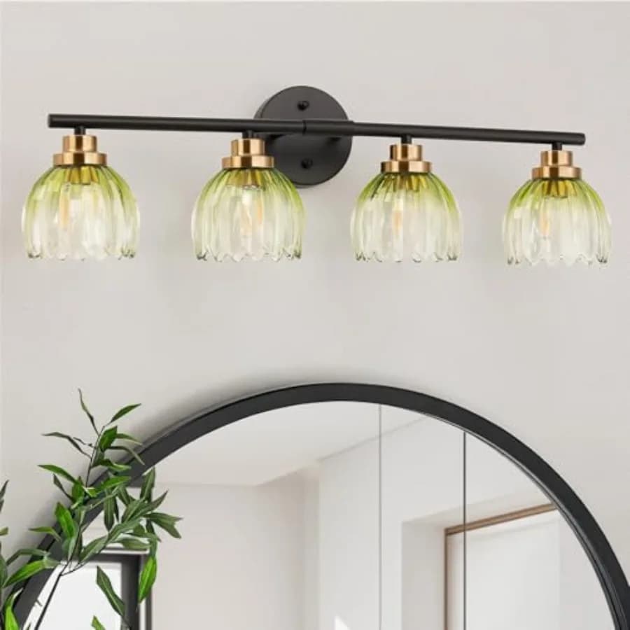 Lampade da Bagno Moderne Nere e Oro, Applique da Parete per Specchio, Illuminazione Sopra il Lavabo con Paralumi in Vetro a Tulipano per Camera da Letto