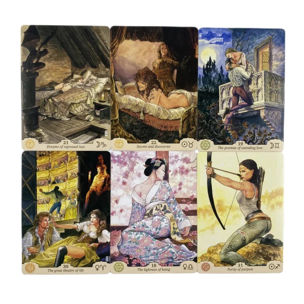 Chakras Eros e Astrologia Manara Erotic Oracle Cards, un mazzo di carte da gioco da tavolo in edizione inglese da 35 carte