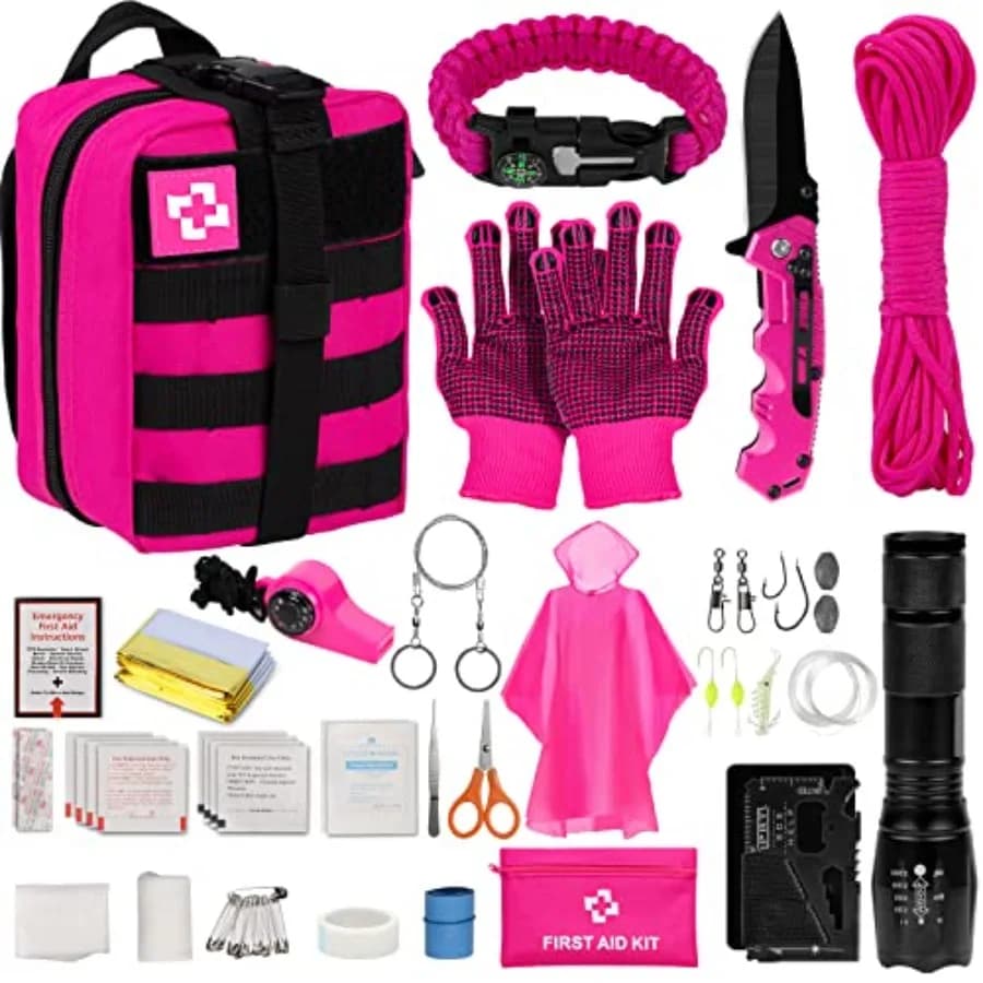 Kit di Sopravvivenza d'Emergenza e Kit di Pronto Soccorso, Kit di Autodifesa, Kit di Sicurezza, Attrezzatura e Equipaggiamento di Sopravvivenza con Tasca Tattica Molle