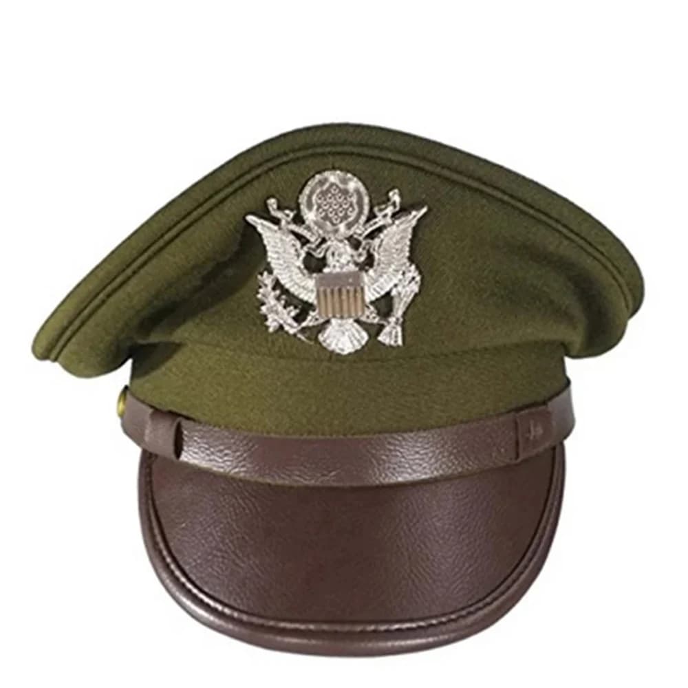 Cappello militare da ufficiale dell'aeronautica americana della Seconda Guerra Mondiale con distintivo dell'aquila color argento