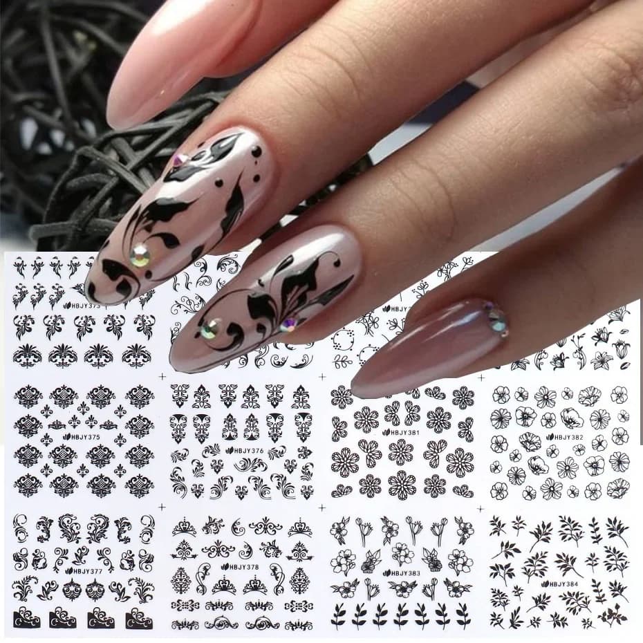 10 pezzi set/kit adesivi per unghie casuali collana foglia fiore cursori 3D decalcomania smalto gel adesivo design fai da te consigli per manicure