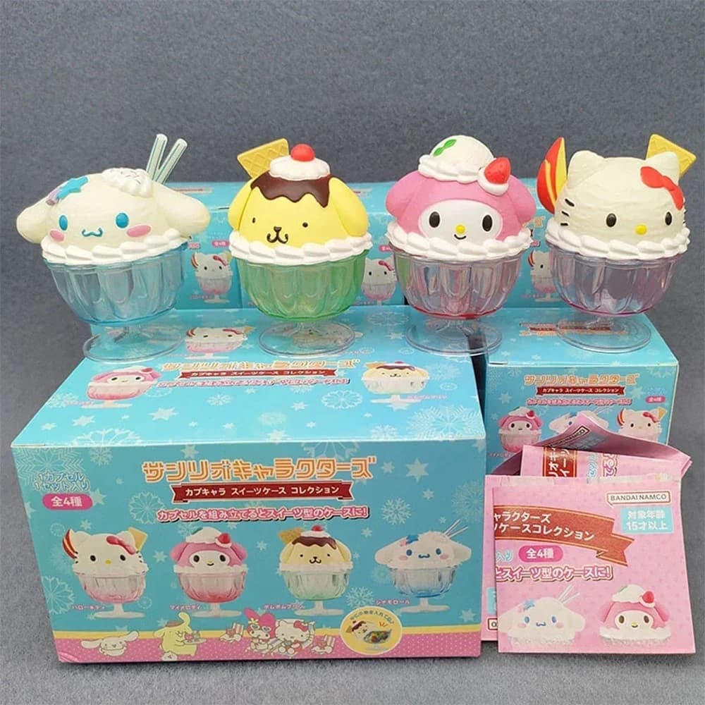Kawaii Anime Figure Model Toys Dessert Tazza di gelato Cinnamoroll Decorazione del desktop Scatola a sorpresa carina Giocattoli per bambini Regali di compleanno