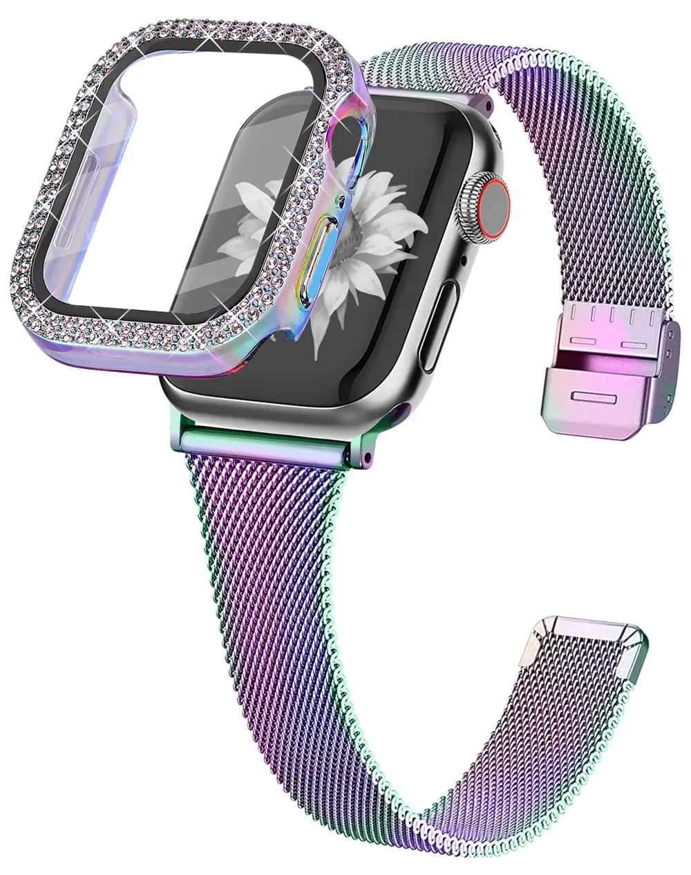 Cinturino milanese + custodia per cinturino apple watch 44mm 40mm 41mm 45mm Bracciale sportivo sottile con diamanti serie iWatch Ultra 9 8 7 6 5 4 Se