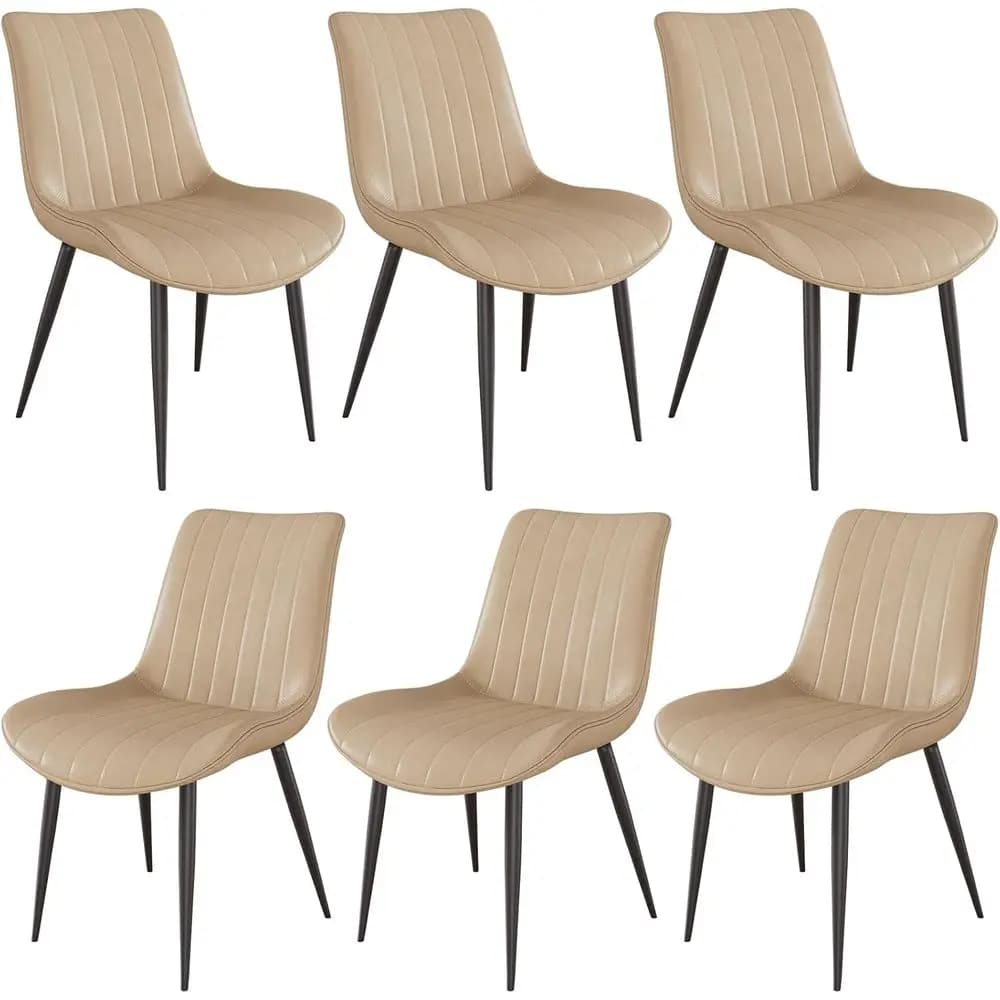Set di 6 Sedie da Pranzo Rivestite in Pelle con Gambe in Metallo, Comode per Cucina e Soggiorno, Colore Kaki