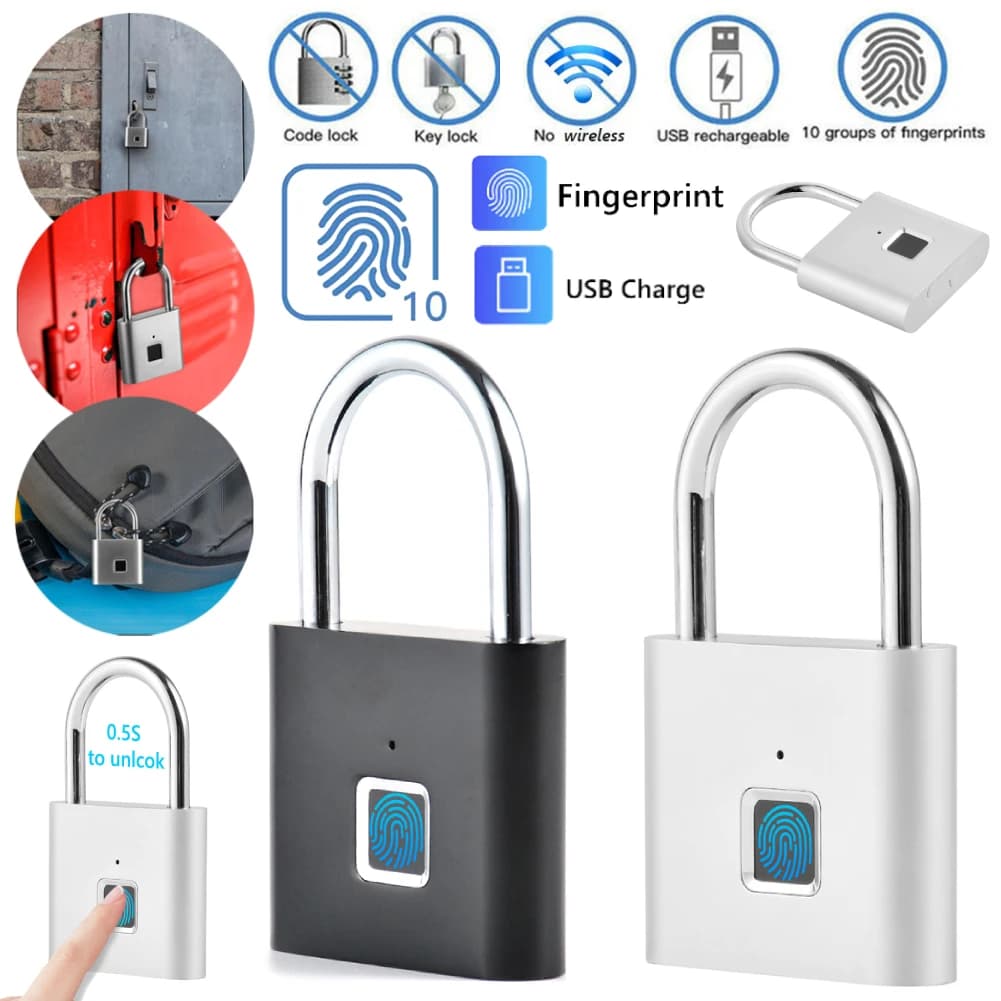 Lucchetto per impronte digitali intelligente O10 Lucchetto di sicurezza antifurto per serratura senza chiave con impronta digitale biometrica impermeabile per sblocco domestico