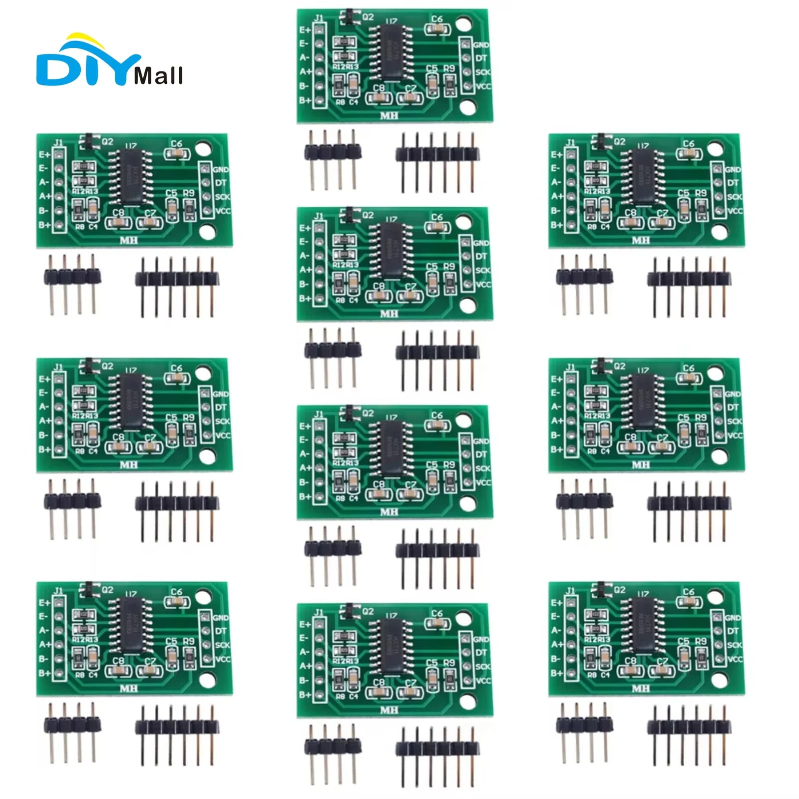 Modulo sensore di peso a doppio canale HX711 da 10 pezzi, ADC a 24 bit con amplificatore di guadagno programmabile per progetti Arduino