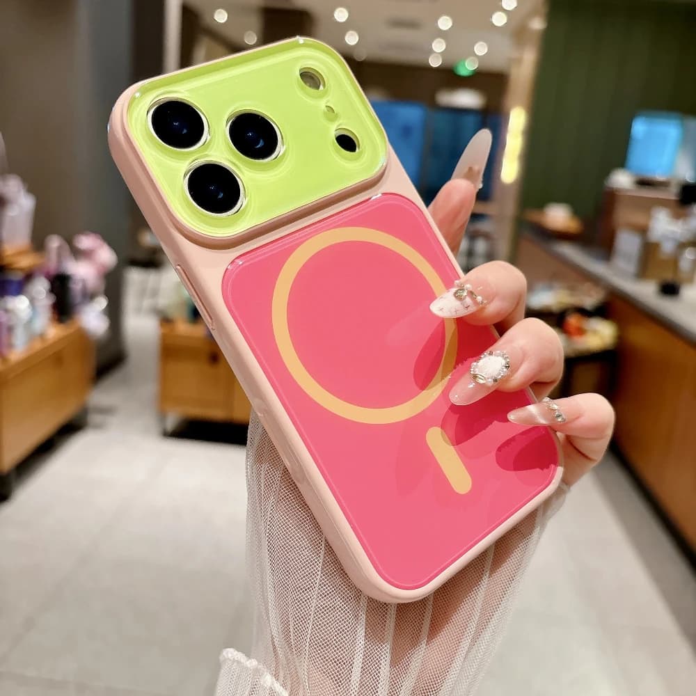 Summer Trendy Collision Dopamine Color For Magsafe Case for iPhone 18 17 16 15 Pro Max Block Glossy Available ShockProof Cover