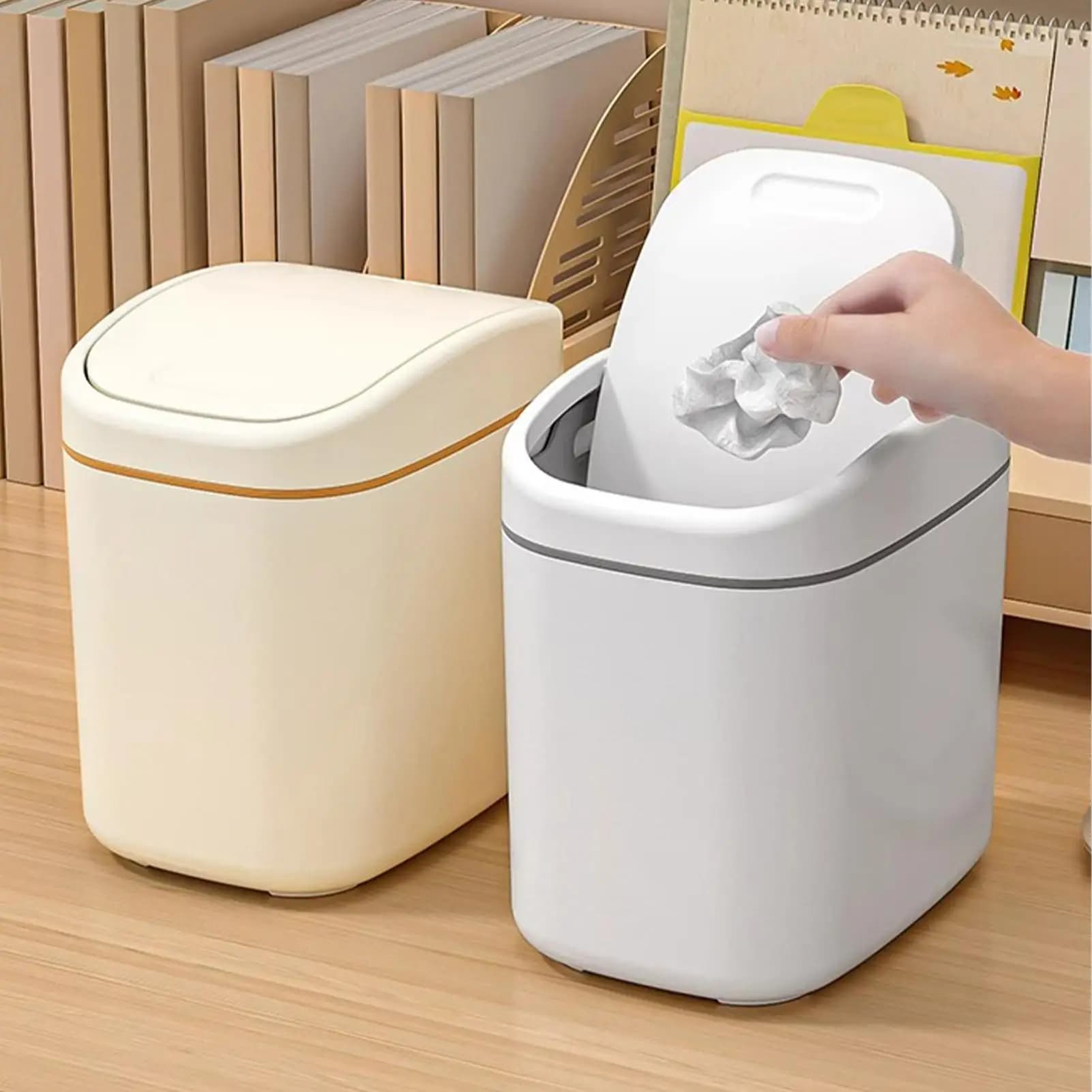 Piccolo Cestino Multifunzionale da Scrivania con Coperchio, Contenitore per Rifiuti, Bidone della Spazzatura per Bagno