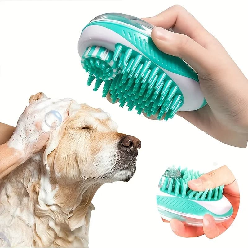 Spazzola da Bagno 2-in-1 per Animali Domestici con Serbatoio d'Acqua - Spazzola Massaggiante in Silicone Morbido per Cani e Gatti, Dispenser di Shampoo per Pulizia Profonda