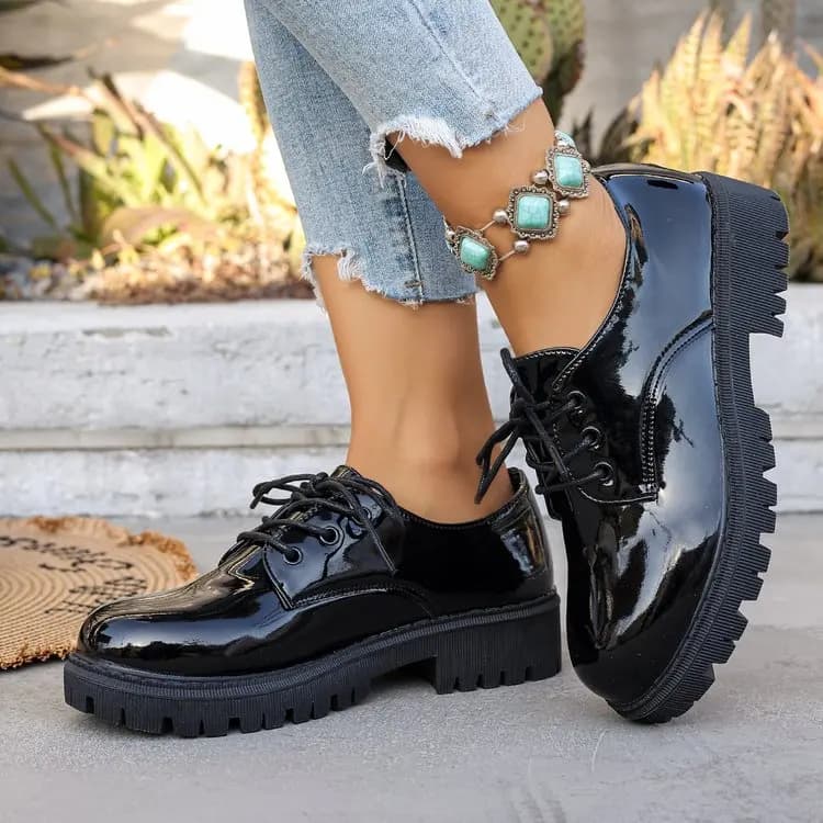 Mocassini da Donna in Pelle Verniciata Lucida Stile Britannico con Punta Tonda, Comodi per Primavera e Autunno, Scarpe Formali/Casual da Ufficio a Taglio Basso
