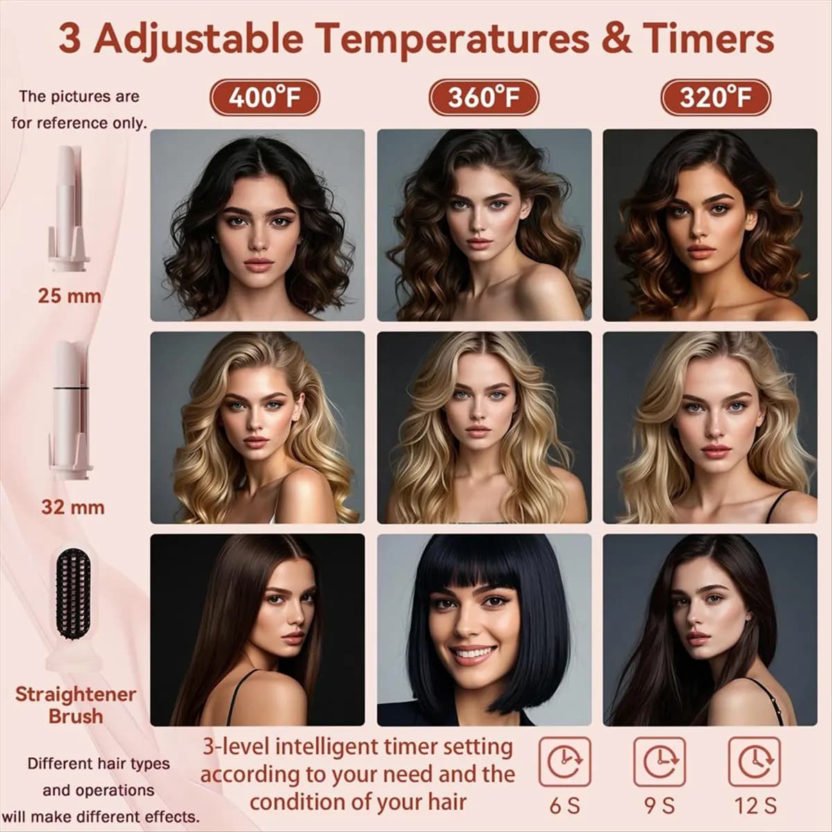 DT867 TO Automatic Curling Iron for Home Use with Multiple Curling Iron Replacement Heads and A Straightening Brush UK Plug