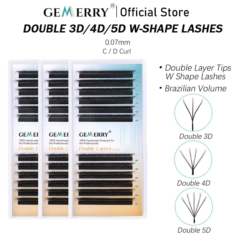 Finte GEMERRY 4D/6D/8D/10D to W Shape, Double Toe, Premade Volume, 8-15mm, Soft, Extension Lashes