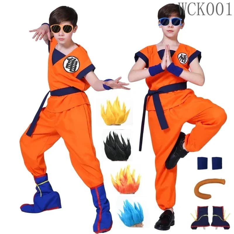 2025 Nuovo Halloween Halloween Per Adulti Bambini Son Goku Costumi Cosplay Abiti Krillin Abiti Anime Party Costumi per bambini Coda Polso
