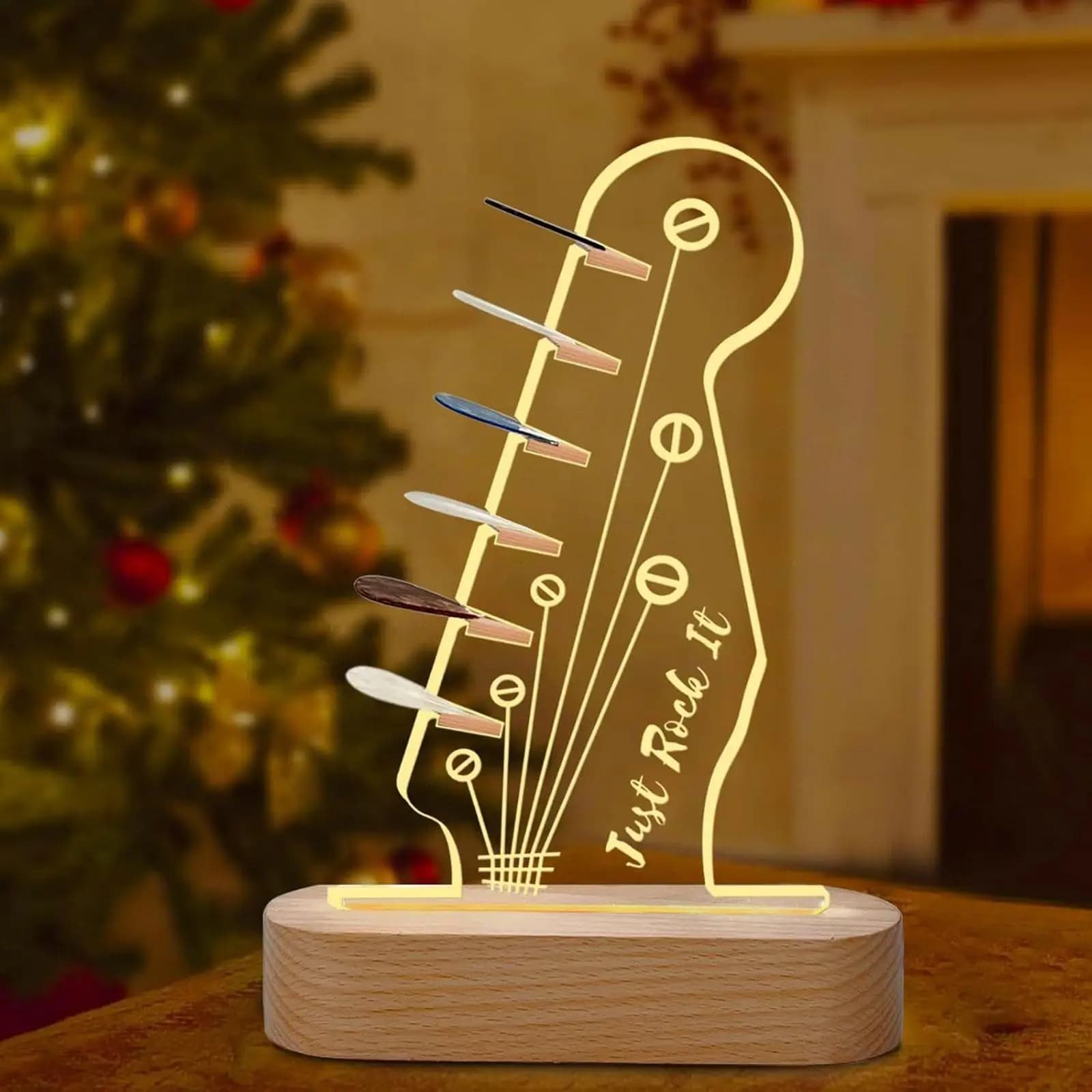 Porta plettro per chitarra illuminato, pratici chitarristi regalo musicale con base in legno