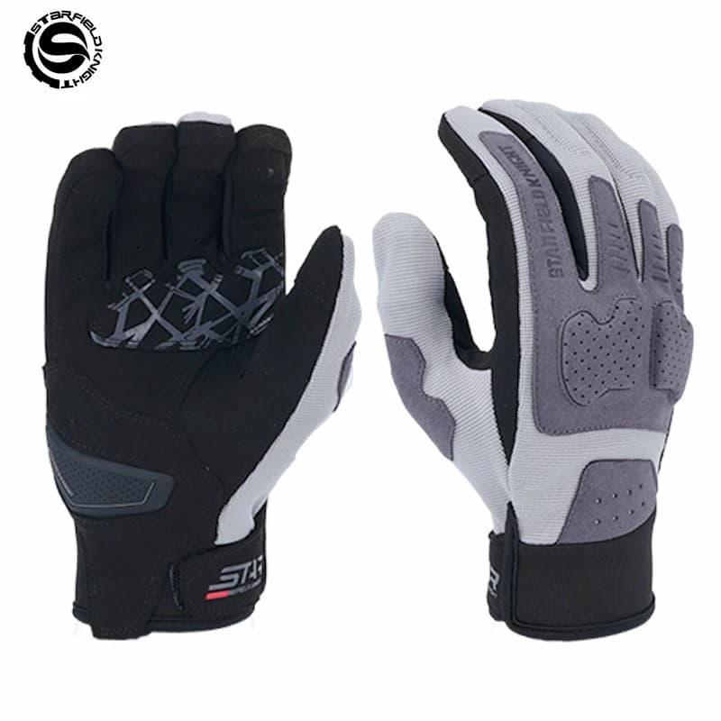 SFK Grey Motorcycle Riding Gloves Summer Breathable Cushioning Joint Protection Non-slip Wear-resistant Full Finger Equipment