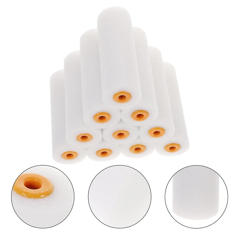 10Pcs Sponge Paint Roller Heads 4 Inch High Density Foam Replacement Roller Covers for Walls Furniture Cupboards Doors Smooth
