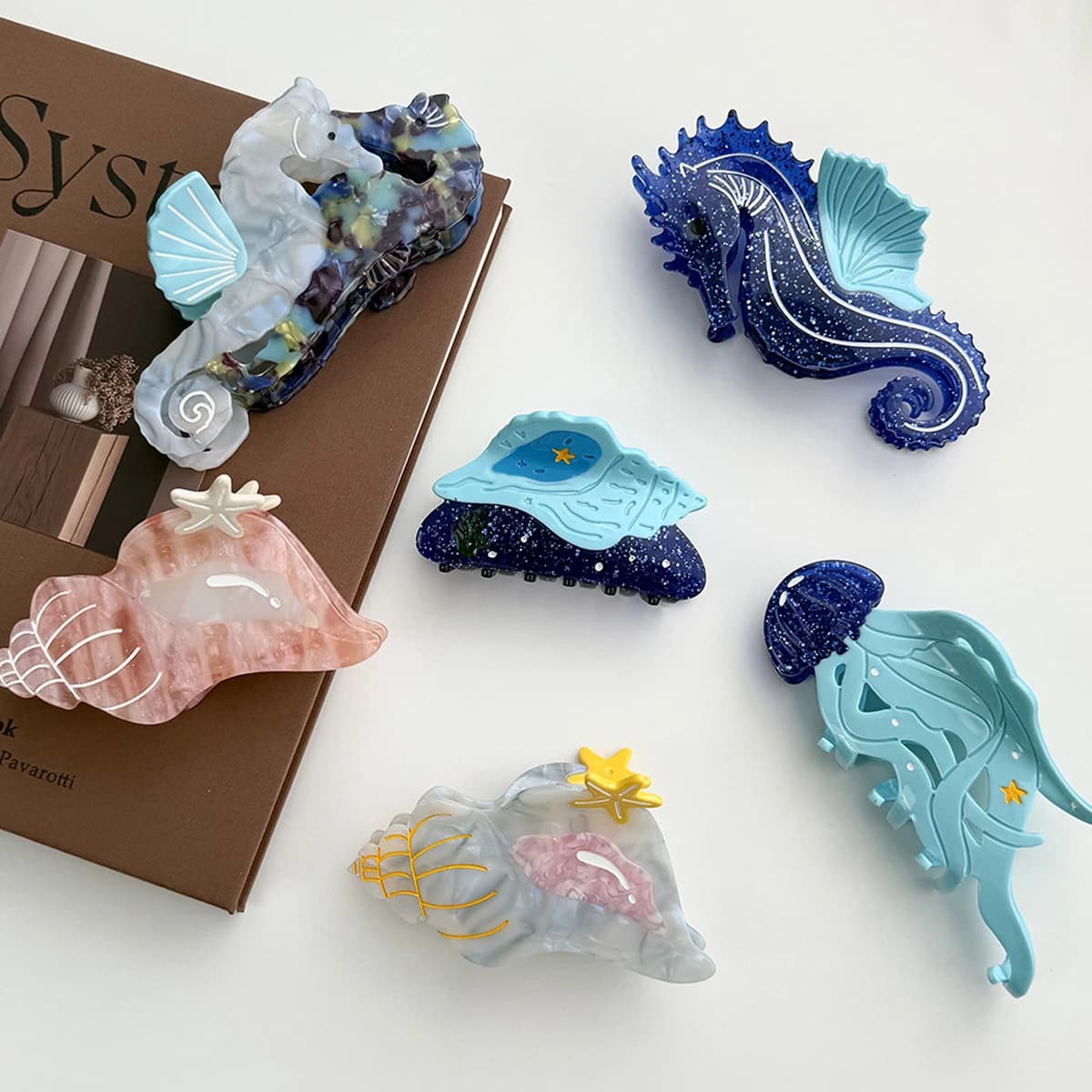 1PC Nuova Serie Oceano Conchiglia Stella Marina Dolce Acetato Grab Clip Temperamento Sveglio Lucido Medusa Cavalluccio Marino Squalo Clip
