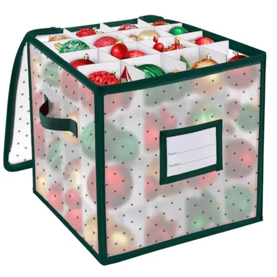 Christmas Ornament Storage Box, Christmas Storage Containers Organizer Bag with Dividers - Fits up to 64 Holiday Xmas Ornaments