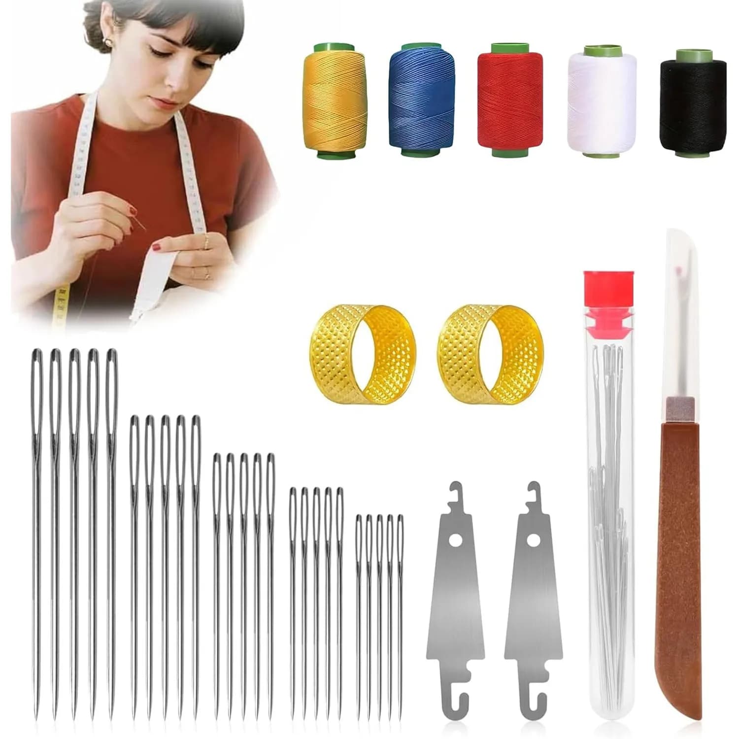 Aghi in acciaio durevoli per occhi grandi Kit da cucito completo con custodia per ricamo Punto croce Filato Arazzo Tessuto Forniture per rammendare