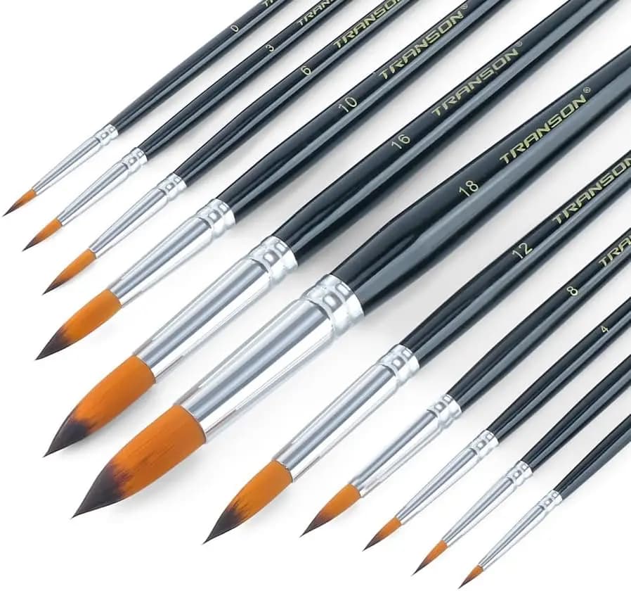 11pcs Round Paint Brush Set for Watercolor, Acrylic, Gouache, Ink & Tempera