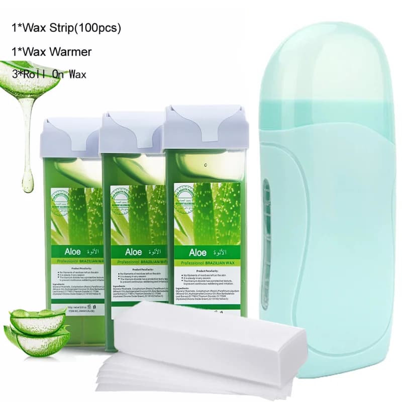 Kit Depilatorio Unisex 2026 con Cera Roll-On all'Aloe, Scaldacera e Rullo per la Rimozione dei Peli