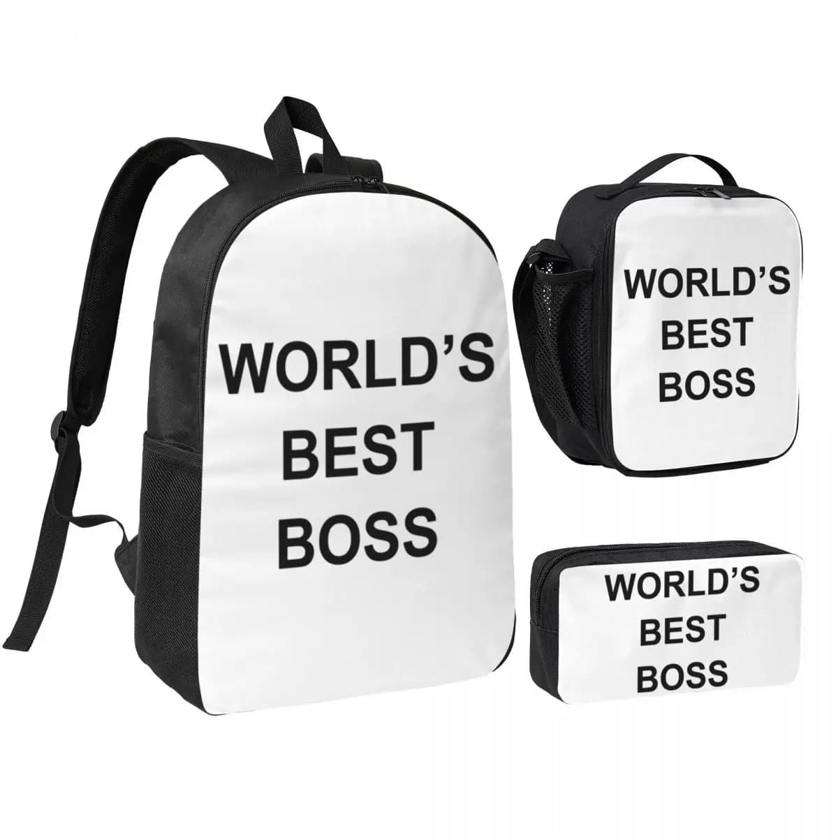 Worlds Best Boss The Office Dunder Mifflin Zaino per studenti Borsa per libri Borsa per la scuola Borse a tracolla 3 pezzi Borsa termica per il pranzo Astuccio per matite