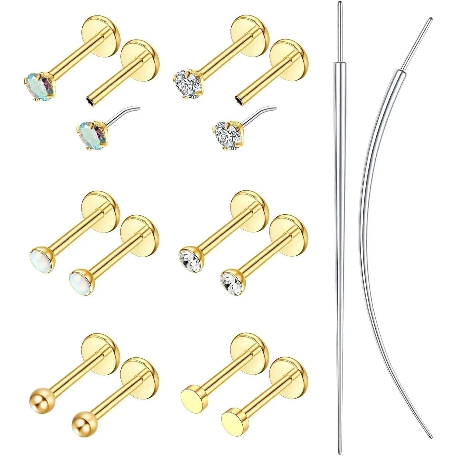 6 paia di orecchini a bottone con retro piatto in acciaio inossidabile chirurgico 316L per donna uomo gioielli per piercing al labbro con cartilagine senza filettatura