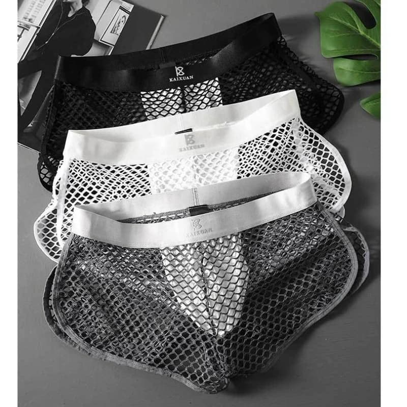 Men's Summer Underwear Stretchy Fishnet Mesh Low Waist Comfortable Boxer Briefs Sexy Breathable Antibacterial Crotch Panties