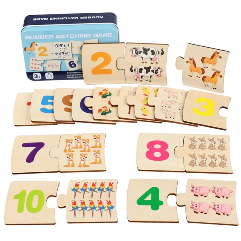 Bambini Scatola di Ferro Numero Illuminazione Accoppiato Cibo per Animali in Legno Puzzle Board Pensiero Logico Gioco di Formazione Giocattoli Educativi