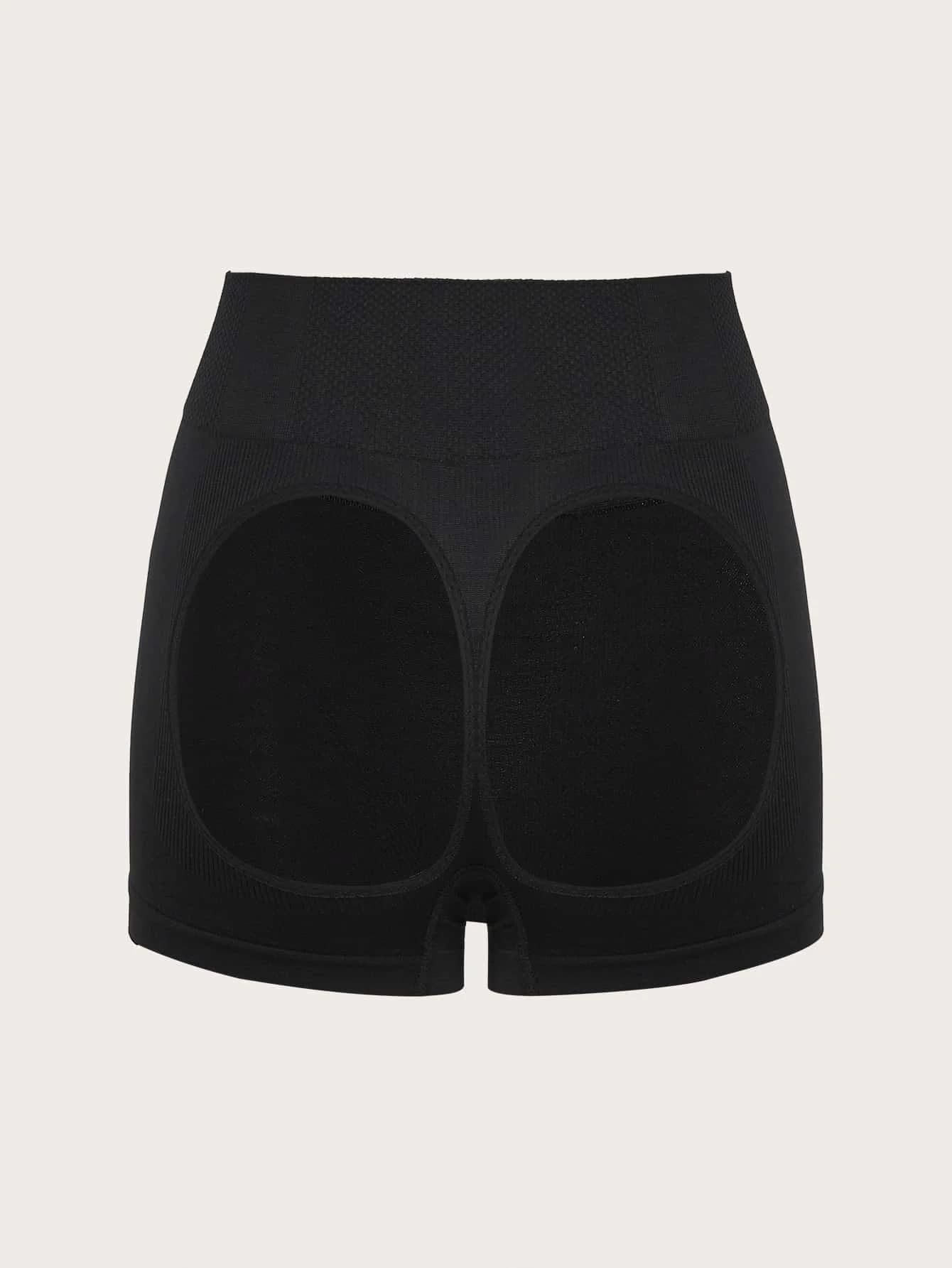 Pantaloncini modellanti neri a vita alta senza cuciture con tagli sagomati sui glutei e elastico in vita