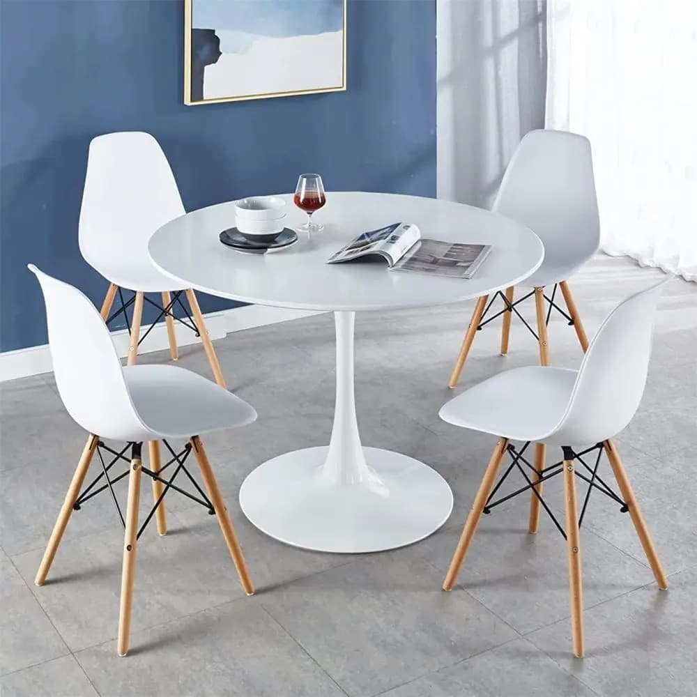 Set Tavolo da Pranzo Rotondo con 4 Sedie, Tavolo da Cucina Moderno 31,5 Pollici, Design a Piedistallo Tulipano, Gambe in Legno Massello, Ideale per Piccoli Spazi