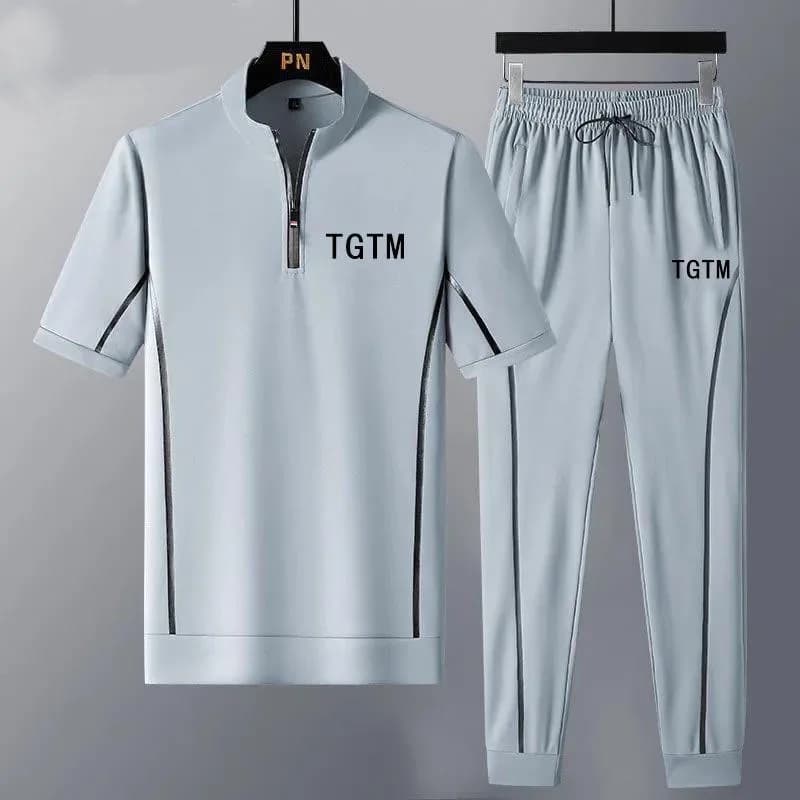 2023 Summer New Ice Silk Cool Short Sleeve T-shirt Suit Men's Casual Loose Comfortable High-Quality Large Size Two-Piece Set