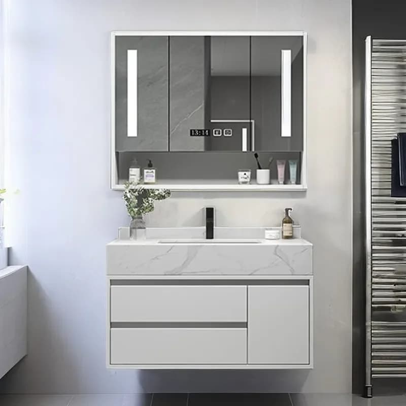 for Marble Face Wash Basin Smart Mirror Cabinet Combination Simple Bathroom Wash Table Solid Wood Bathroom Cabinet