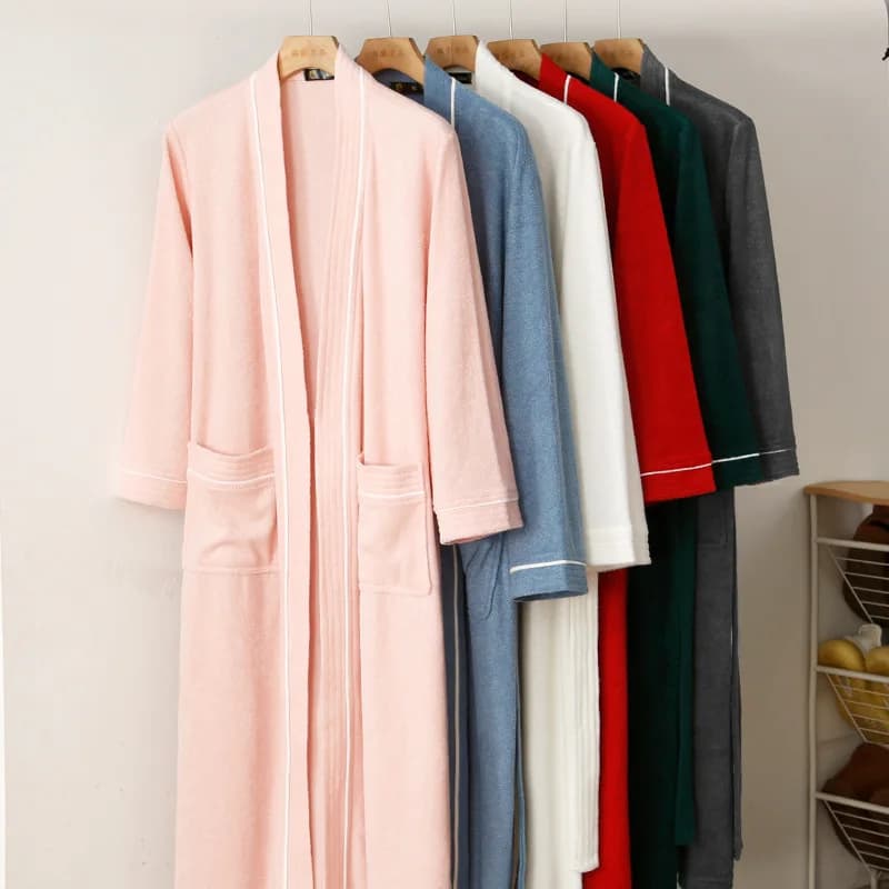 FZSLCYIYI Couple Men Women Terry Bathrobe Sleepwear Towel Cotton Long Sleeved Nightwear Casual Autumn Winter Clothes For Home