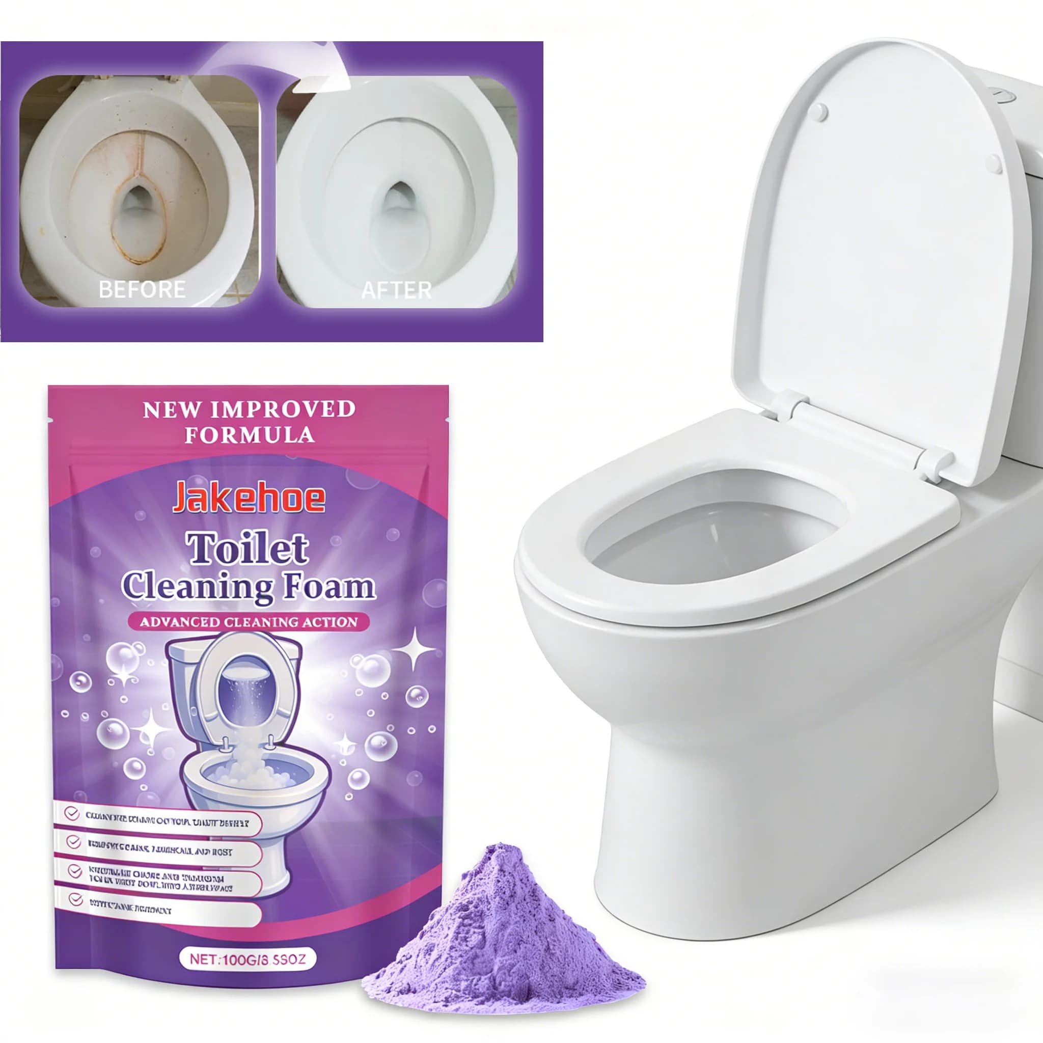 Detergente per WC in polvere autoattivante Miracles Foam, pulizia profonda, rimozione di macchie e incrostazioni, deodorante per la pulizia del WC