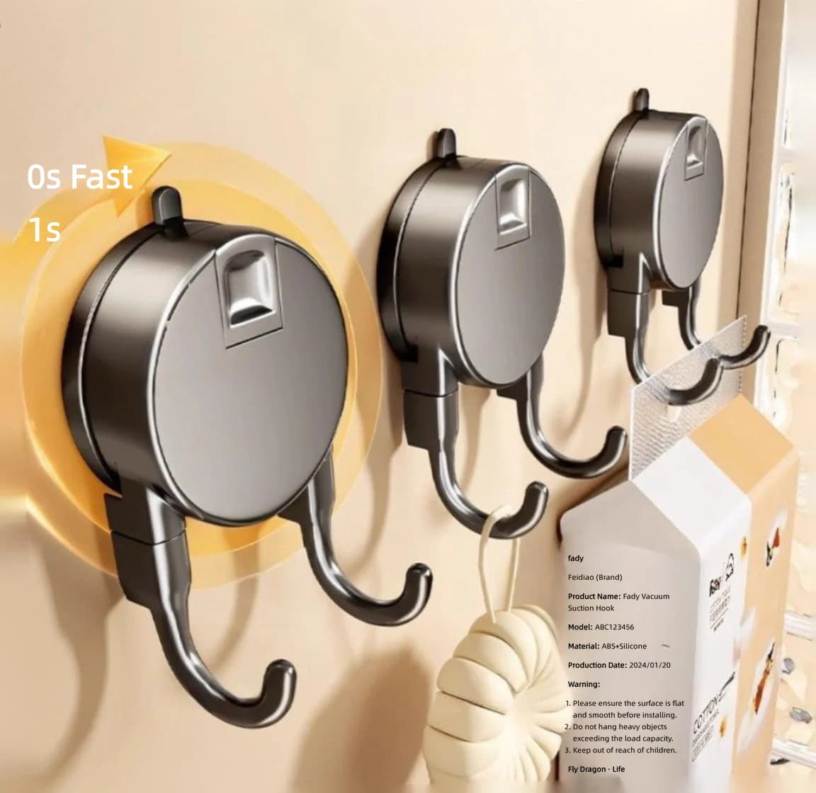 Fan hooks without drilling, multifunctional, for hanging keys, clothes, bathrobes, towels, kitchen organizer