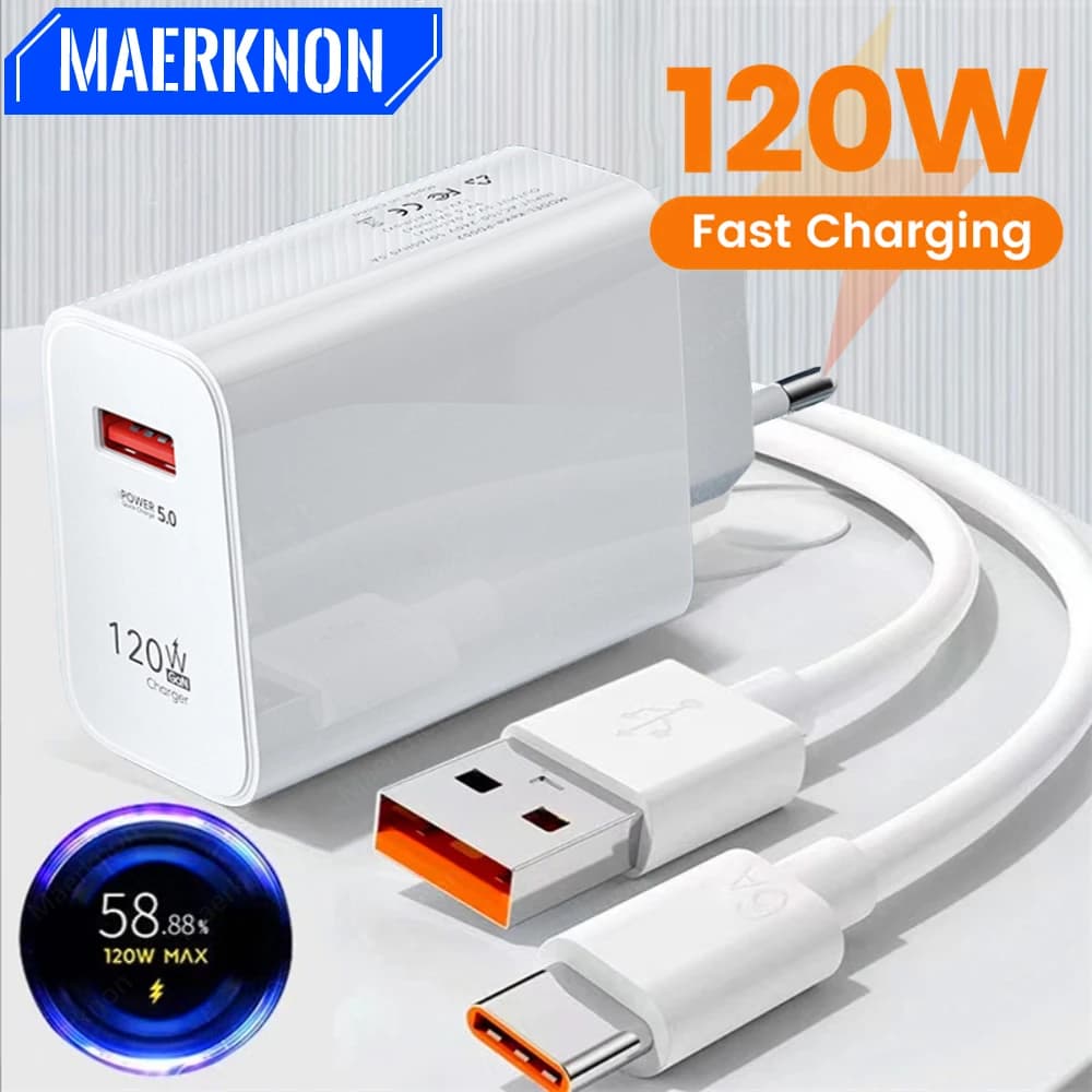 Caricatore USB GaN da 120 W Carica rapida 3.0 Spina UE/USA Adattatore per caricabatterie per telefono Cavo di tipo C per iPhone Samsung Xiaomi Huawei Caricatore rapido