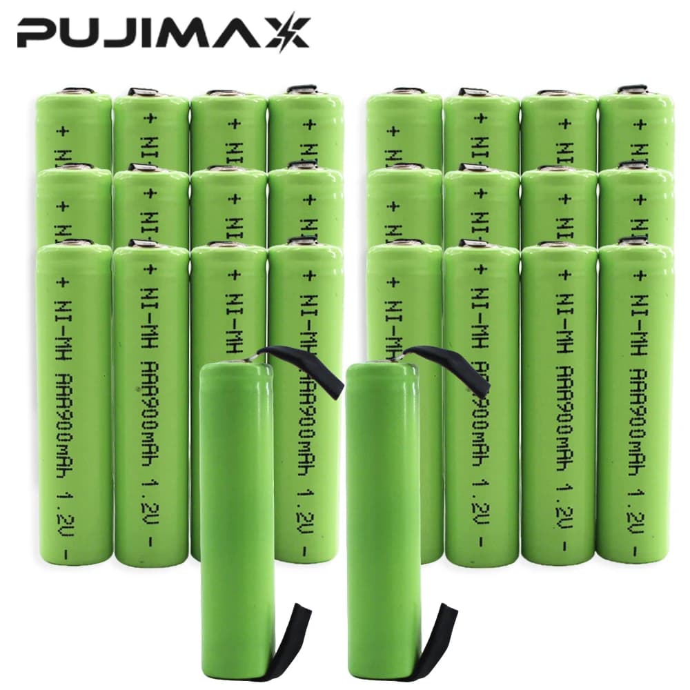 Batteria Ricaricabile PUJIMAX 1.2V AAA 900mAh Ni-MH con Guscio Verde e Linguetta di Saldatura per Rasoio Elettrico Philips, Spazzolino