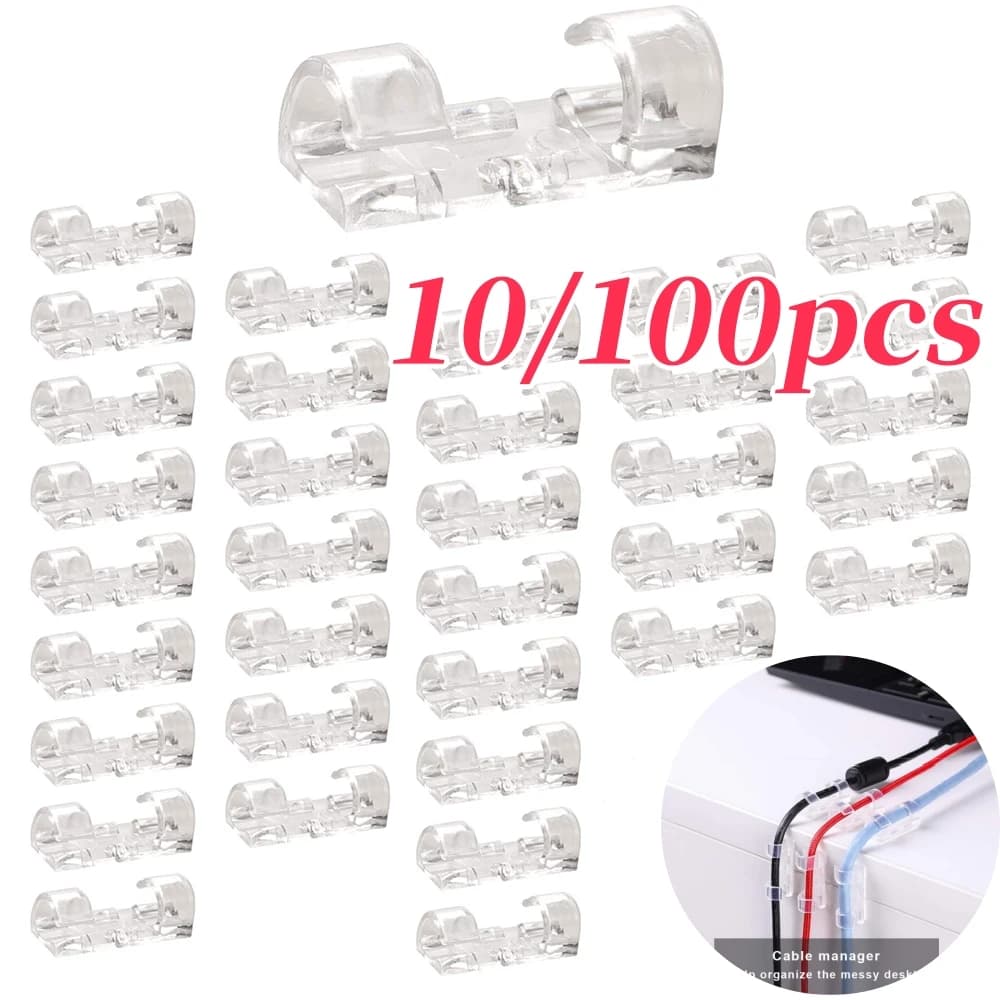 100/10pcs Organizzatore di cavi Clip Trasparente Autoadesiva Gestione dei cavi per la scrivania di casa Ufficio Cucina Wire Clamp Manager