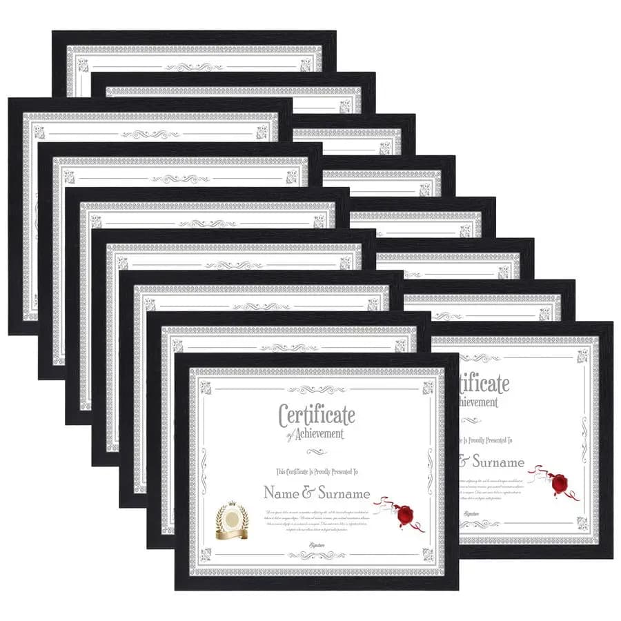 Set of 15 Frames for Photo 8.5 x 11 Inches, Black Frames for Certificates, Diplomas and Documents, to Hang or Expose on Table