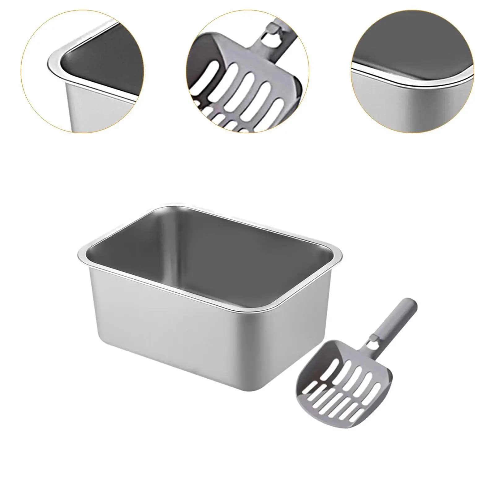 Open Litter Pan Pet Litter Tray Stainless Deep Toilet Easy Cleaning Cat Sandbox Kitty Litter Pan Cat Bedpan for Cat