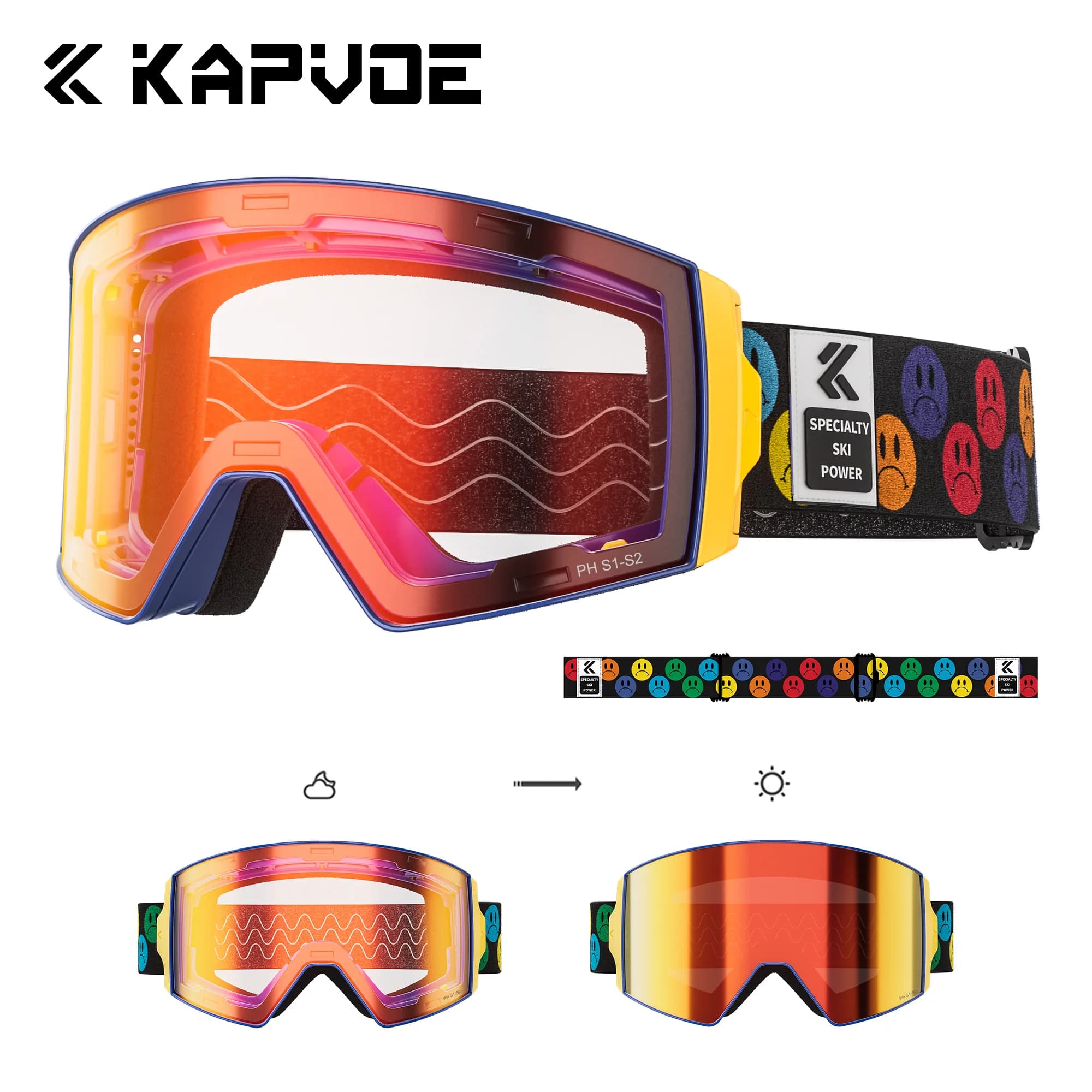 Kapvoe New Photochromic Snow Goggles Ski Snowboarding Skiing Mask for Men Women UV400 Protection Snowmobile Glasses Motorcycle