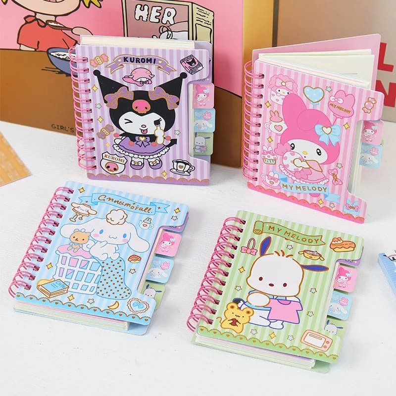 Quaderno Diario Carino A7 Serie Anime Kawaii Kuromi Cinnamoroll, Taccuino Portatile con Cartoni Animati, Cancelleria per Studenti, Regali per Bambini