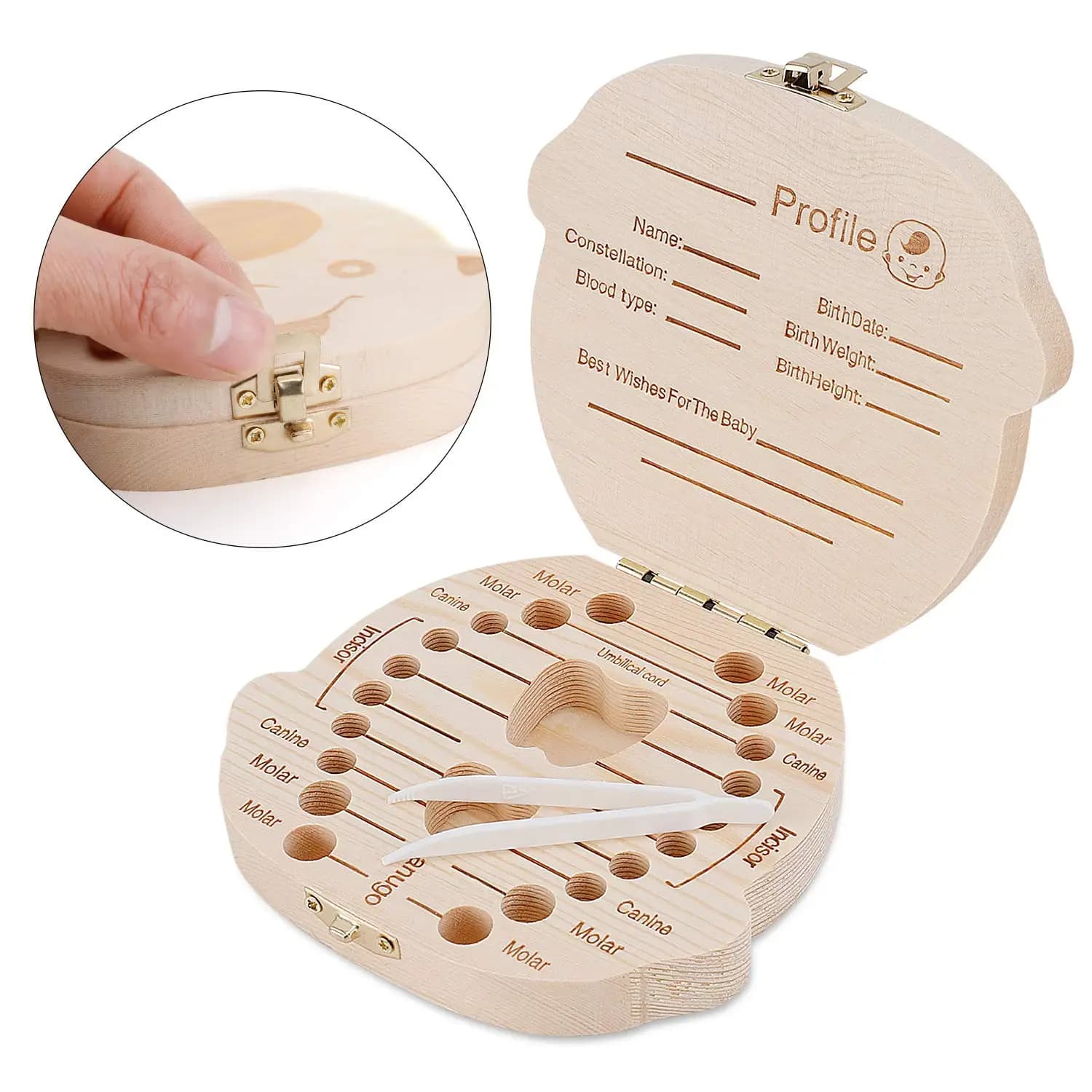 1PCS New Design Pine Wooden Baby Teeth Box With Lid Baby Teeth Memory Storage Organizer Keepsake Box For Kids Teenagers Milk Teeth Collection Souvenir Box Indoor Baby Memory Gift Universal Size Random Blind Box Sent Randomly
