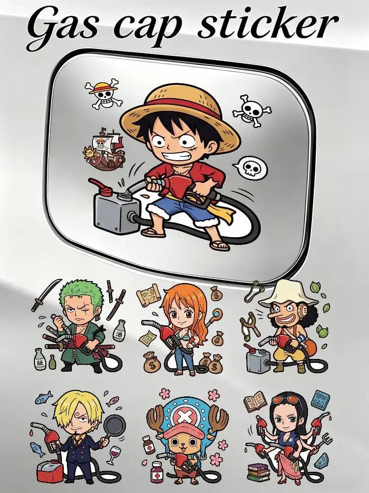 ONE PIECE LUFFY ZORO Adesivo universale per tappo serbatoio carburante Adesivo in vinile per auto Adesivo impermeabile