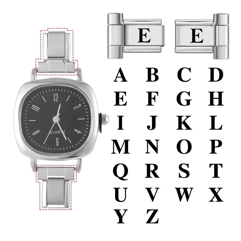 1PC lettera personalizzata incisione laser cinturino orologio connettore accessori fascino italiano fai da te creazione di gioielli in acciaio inossidabile regali